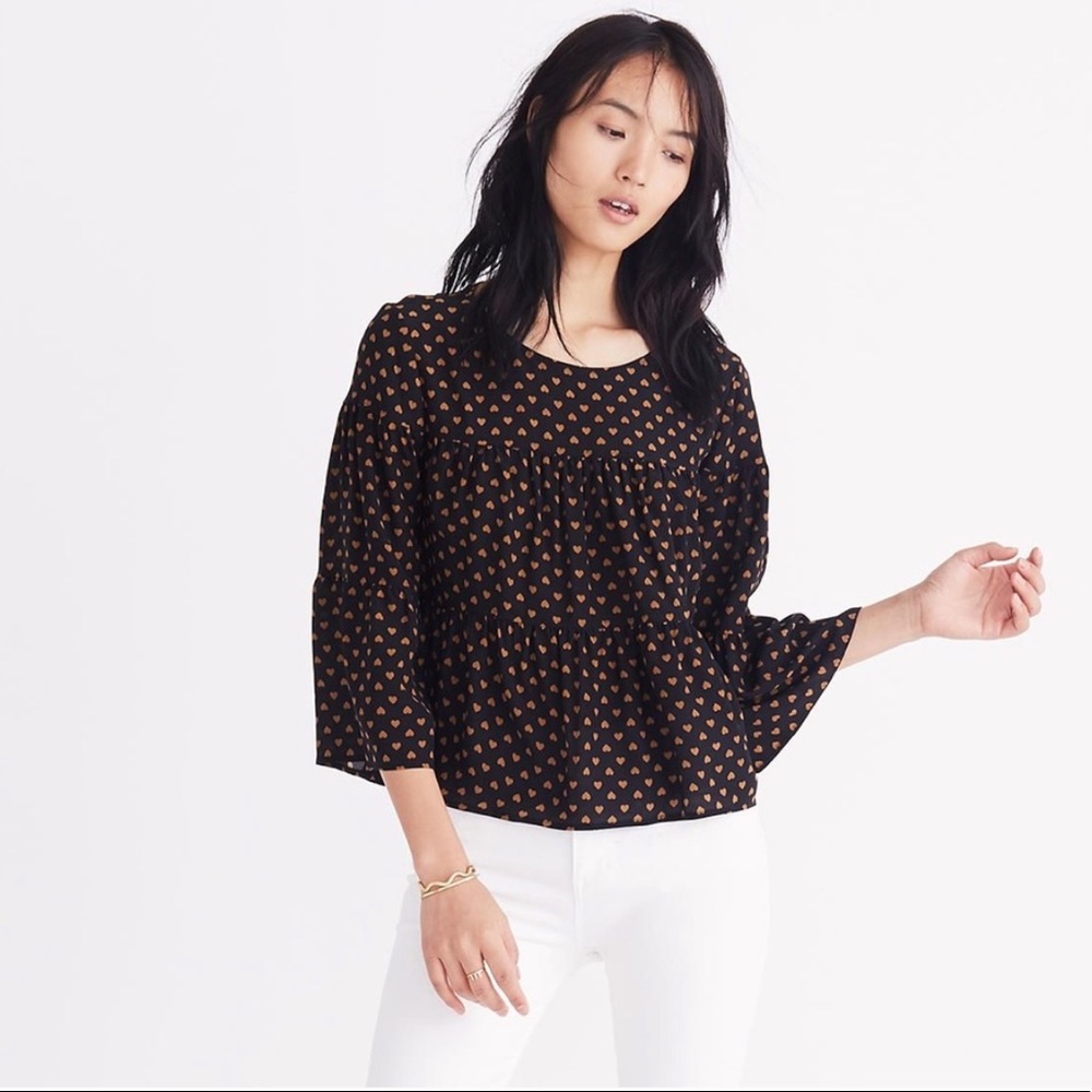 Madewell Silk Tiered Heart Blouse